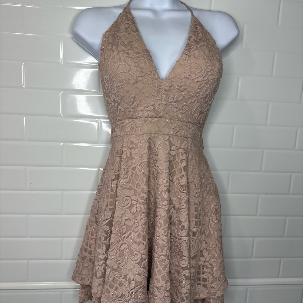 Honey and Rosie Blush Lace High Low Dress